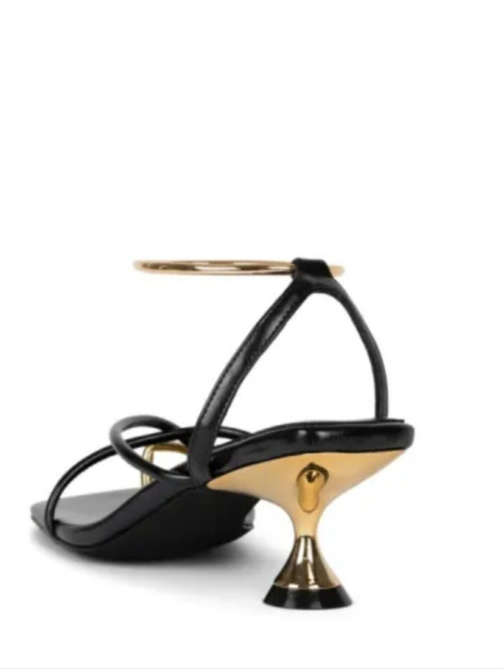 Jeffrey Campbell Black Strappy Sandal with Gold Sculptural Heel. New Without Tag - Picture 5 of 6